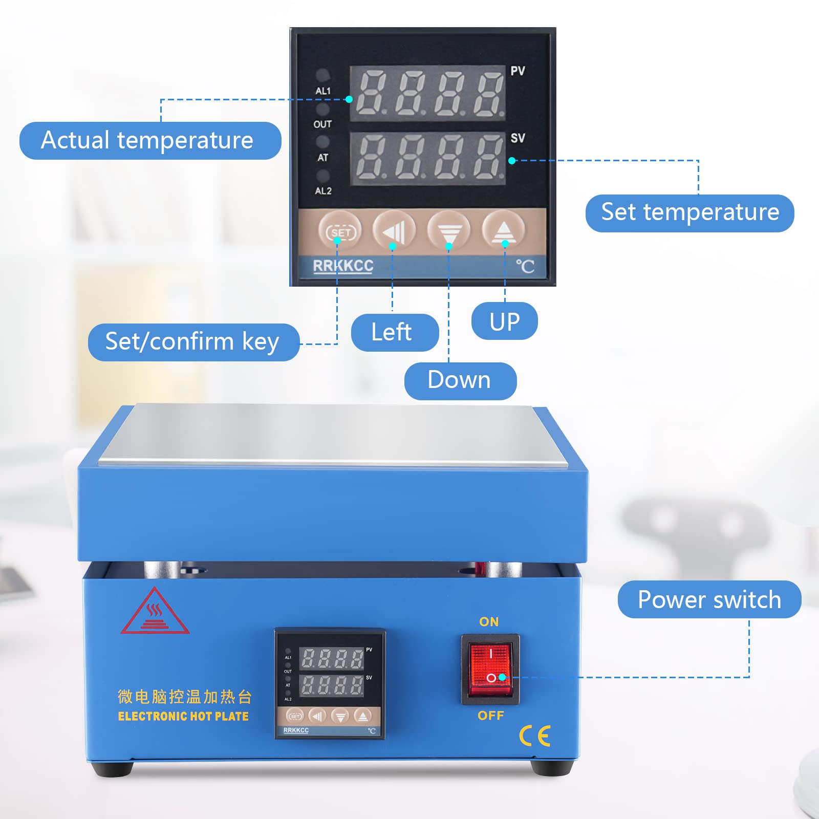 Soiiw hot plate control panel view showing easy temperature tuning