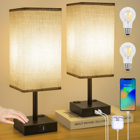 Soilsiu compact set of two lamps for coordinated nightstand lighting.