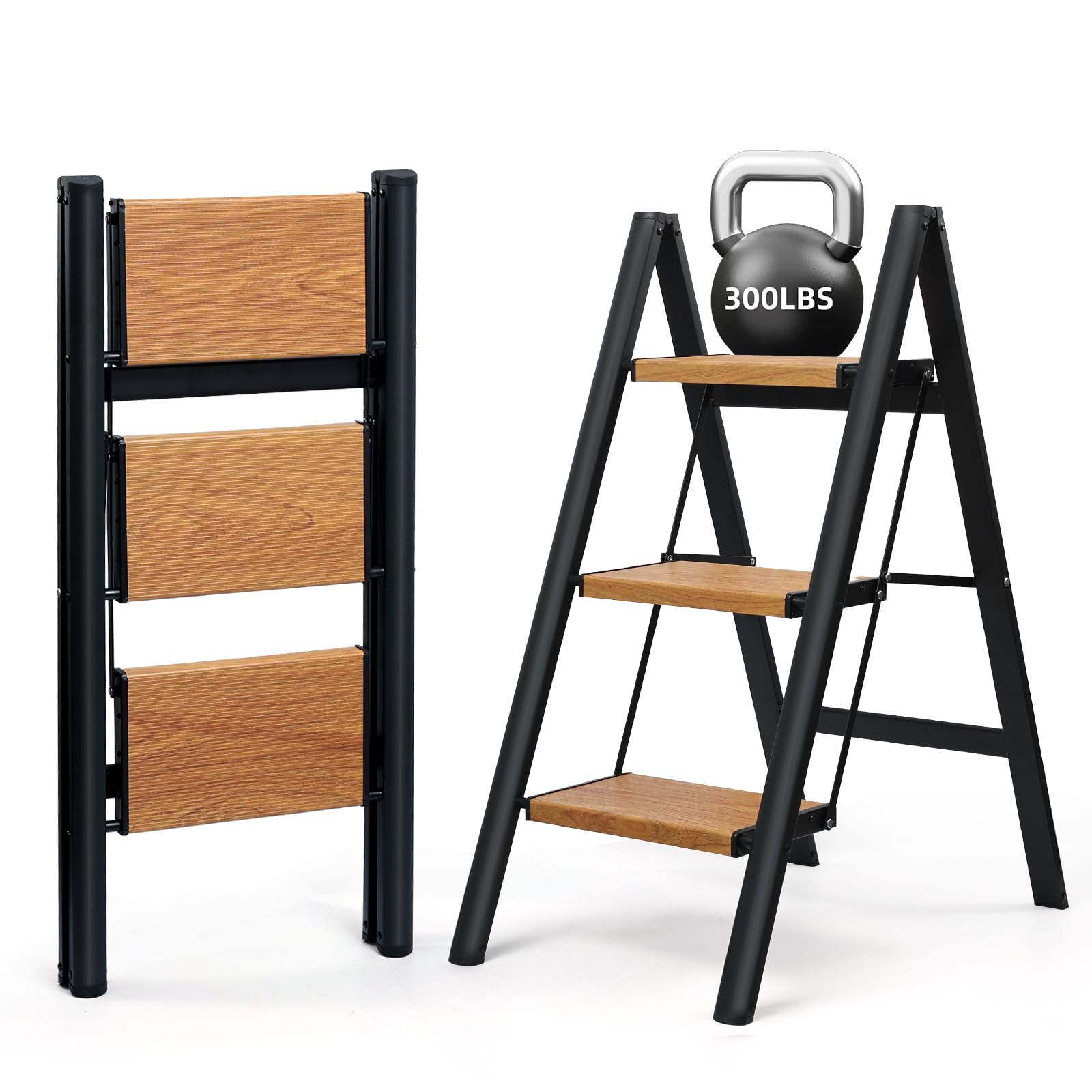 Soladder 3-step ladder with anti-slip pedals for secure footing