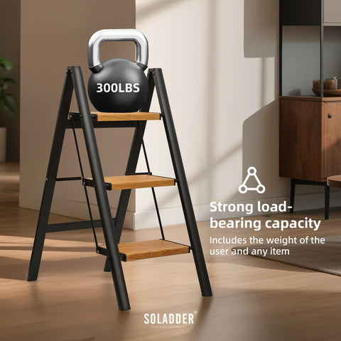 Soladder 3-step ladder folded-flat for easy storage in tight spaces