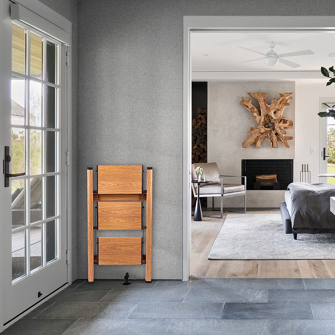 Soladder collapsible ladder transitions smoothly from shelf to countertop tasks.