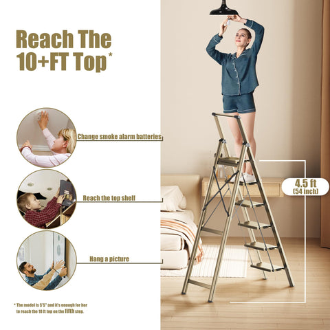 Soladder 6-step ladder top handle provides added stability during climbs