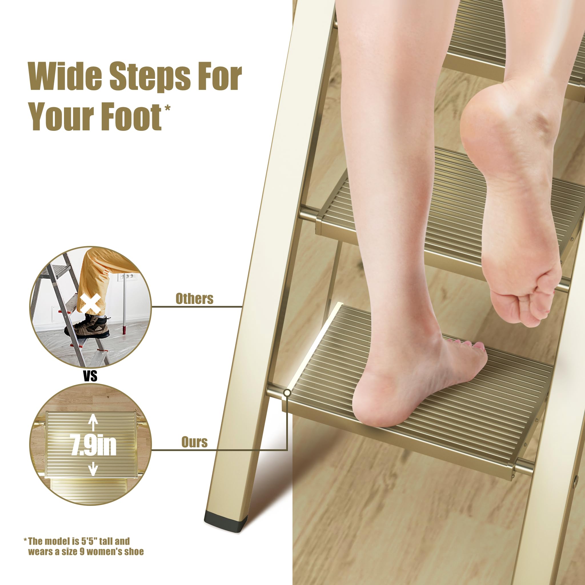 Soladder 6-step ladder wide 7.9-inch steps for secure footing