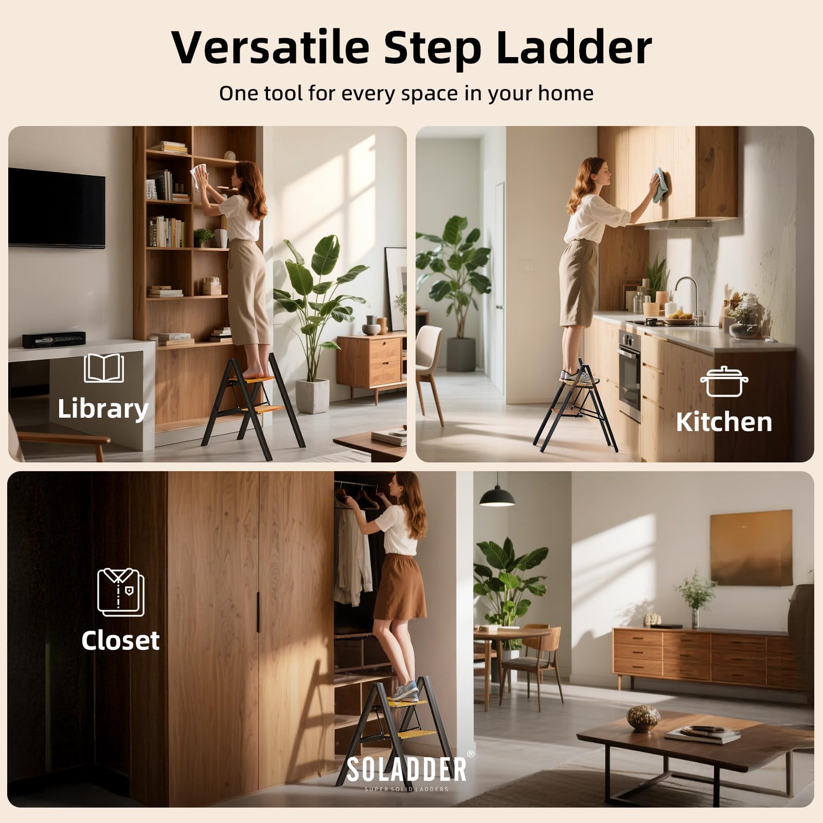 Soladder folded thickness of 2.4 inches fits tight spaces