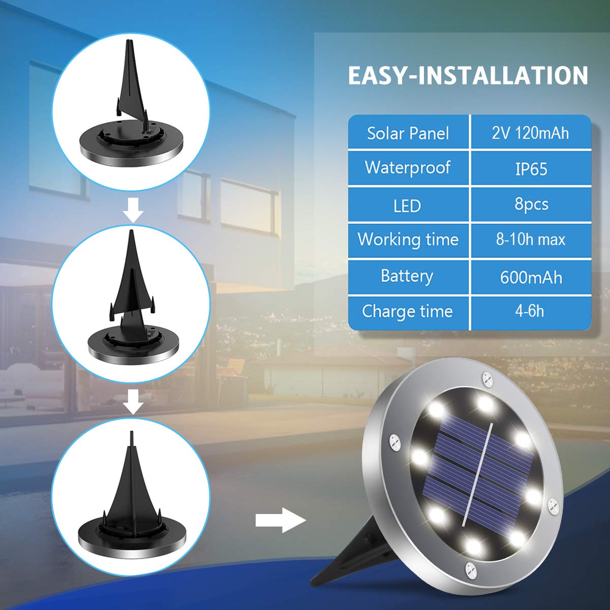 OULONGER solar ground light along pathway illuminates safe nighttime walking.