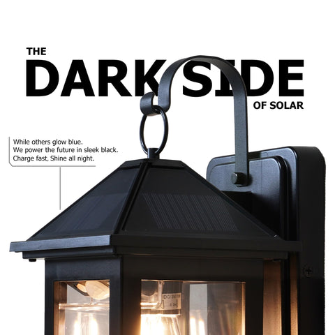 Solar Outdoor Wall Light 2 Pack mounted on fence provides dusk-to-dawn visibility