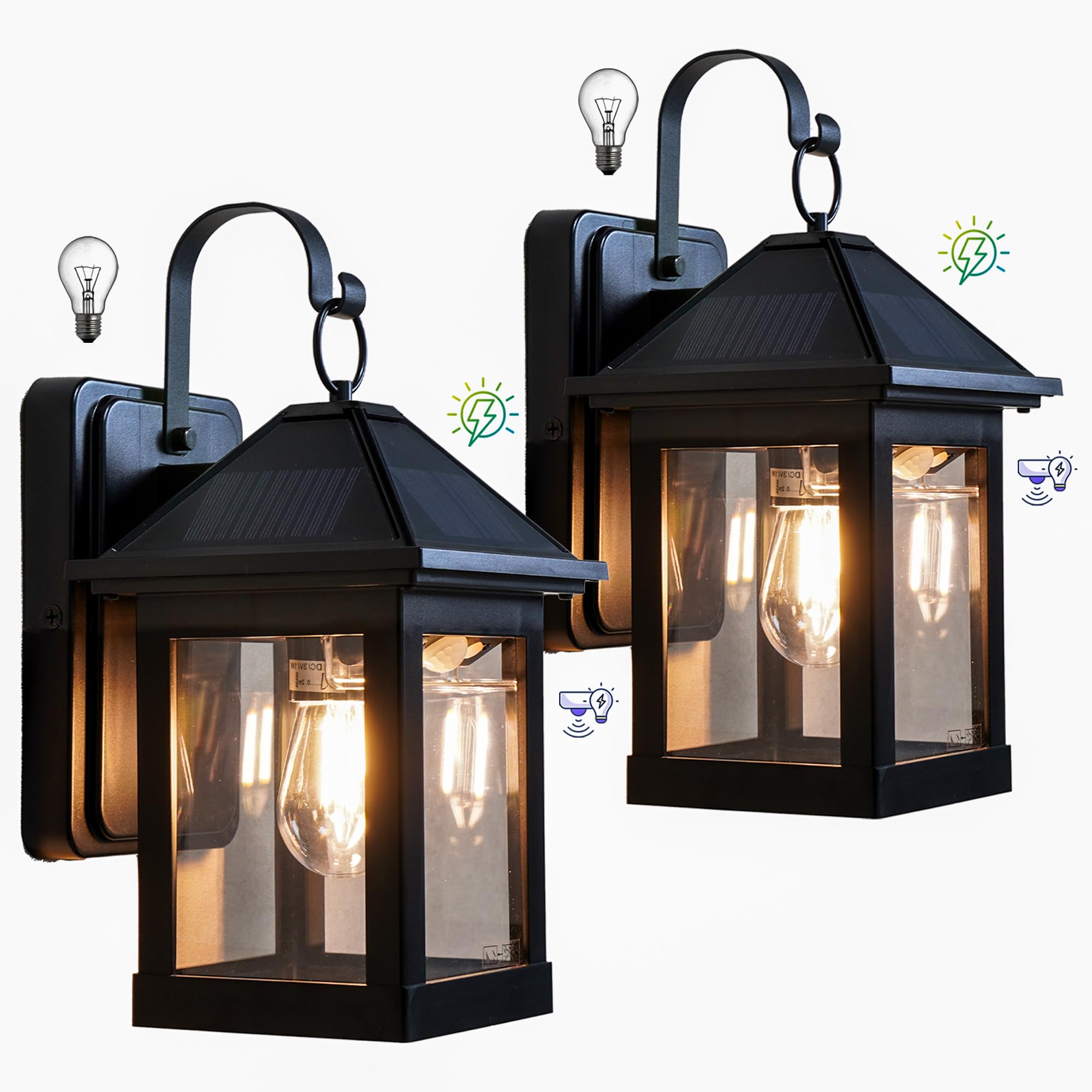 Solar Outdoor Wall Light 2 Pack lights the front door with warm 3000K glow for curb appeal