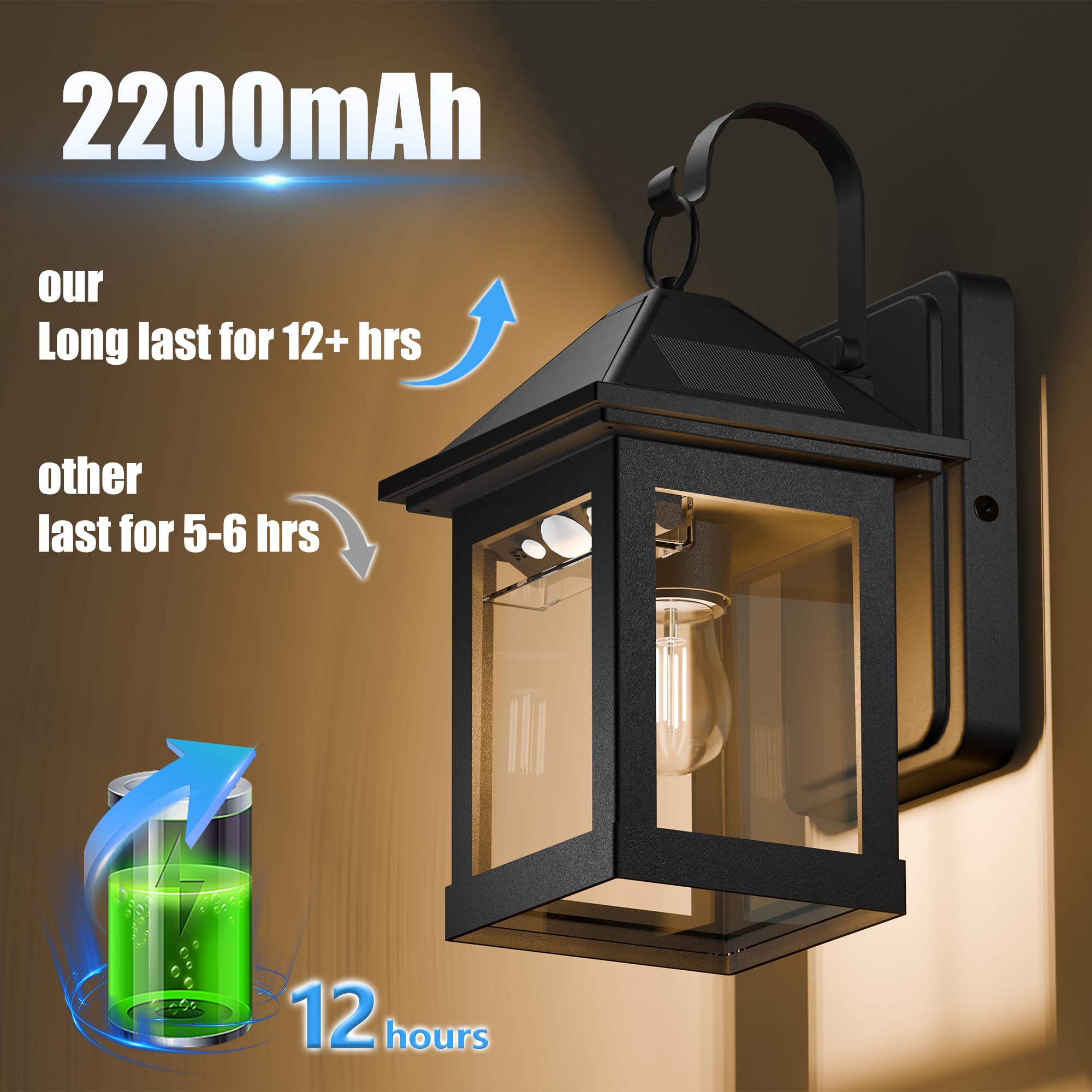 Solar Outdoor Wall Light 2 Pack on porch enhances evening entryway safety