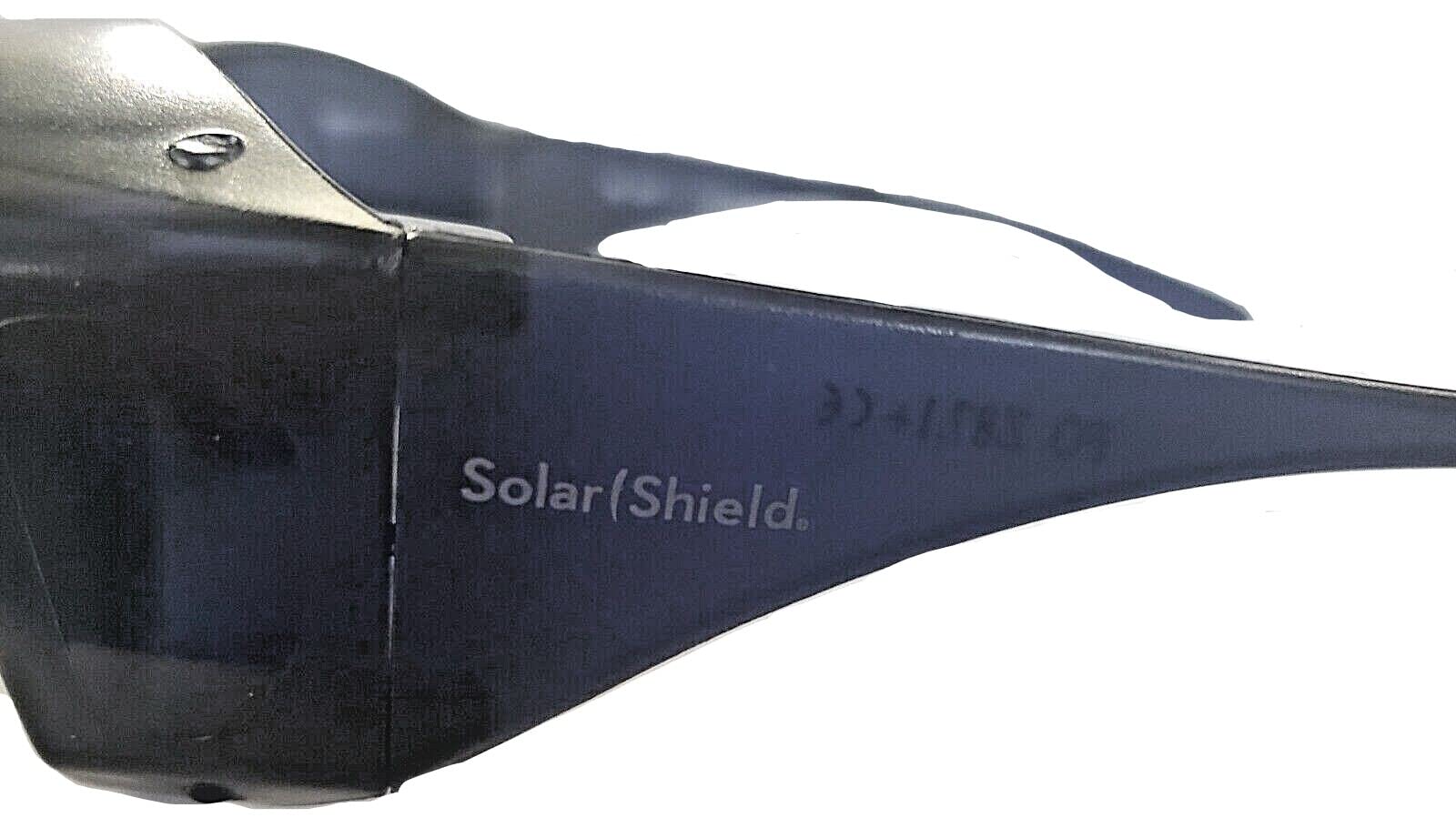 Solar Shield fits-over sunglasses side profile with case open for easy access.