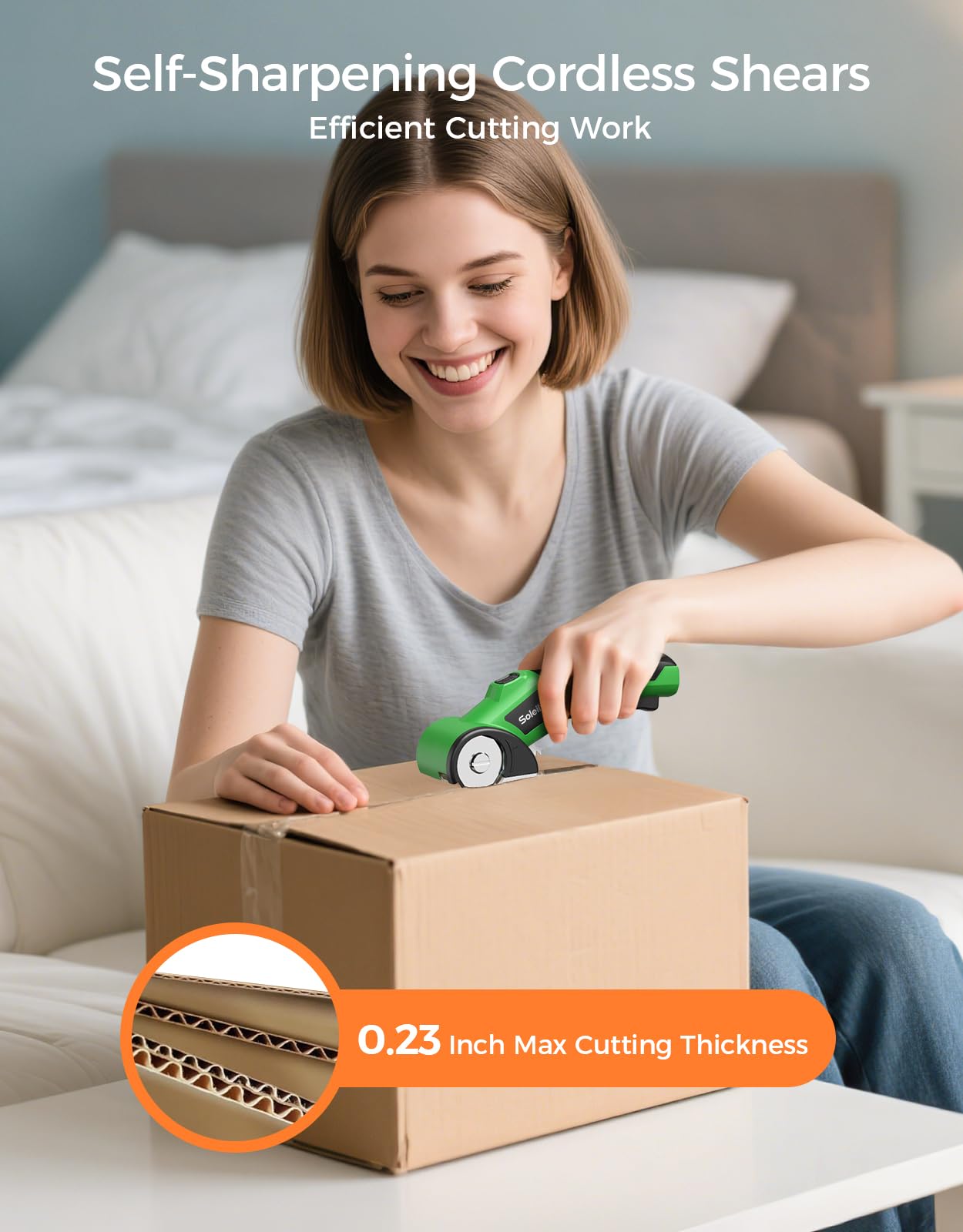 Soleilwear Cardboard Cutter LED light improves visibility during cuts