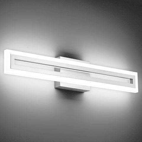SOLFART 24-inch LED vanity light in brushed nickel for bright bathroom illumination.