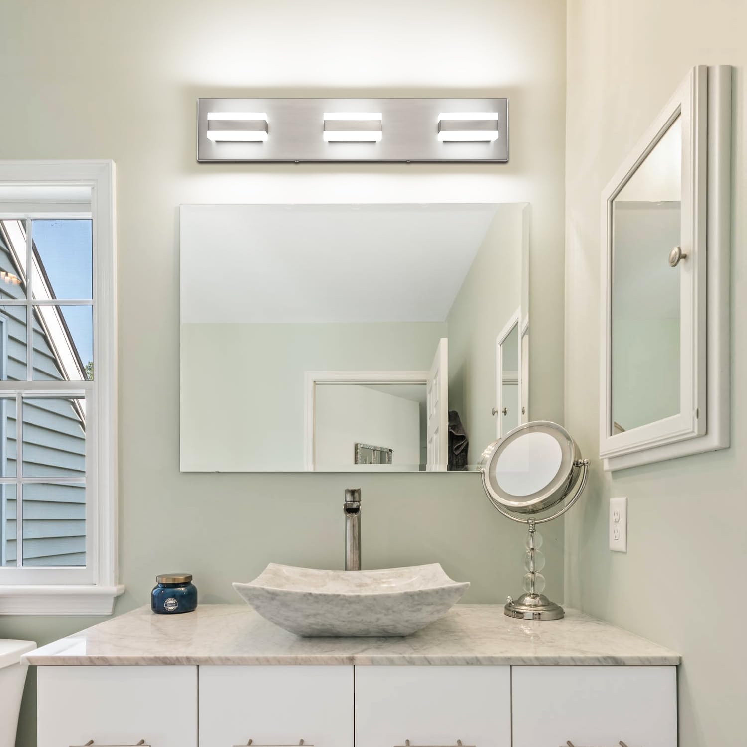 SOLFART brushed nickel bathroom light suitable for mirror, hallway, or vanity area.