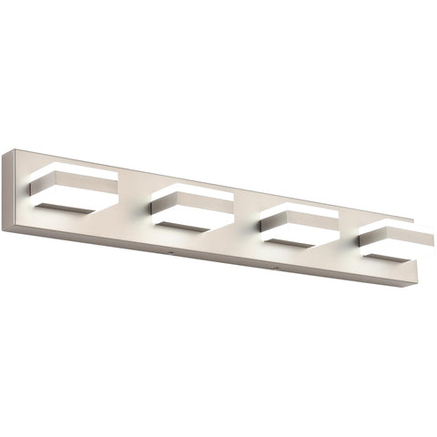 SOLFART brushed nickel vanity light with four LEDs for clear bathroom mirror illumination.
