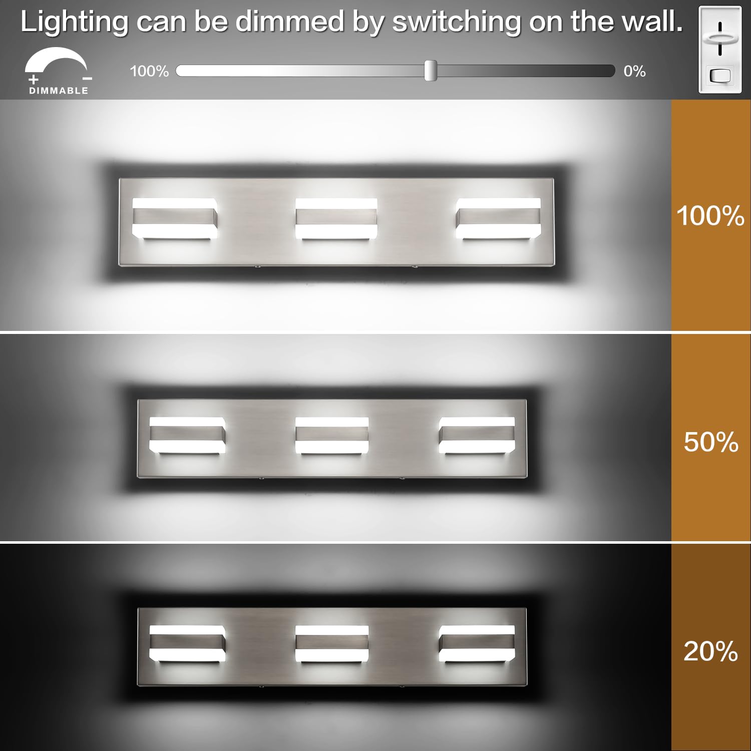 SOLFART easy-install bathroom light with back plate for quick wiring and mounting.
