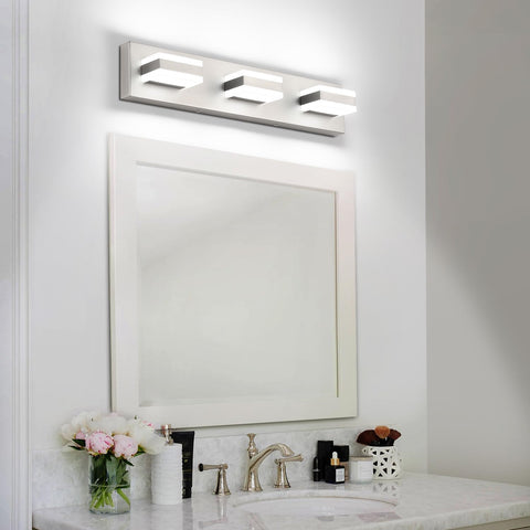 SOLFART LED vanity light dimmable brushed nickel for customizable mood in powder room.