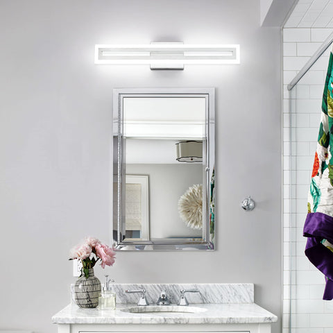SOLFART slim-profile vanity light over mirror for versatile placement.