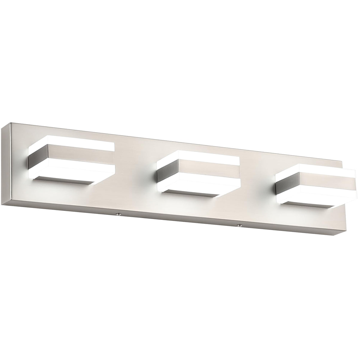 SOLFART 3-light vanity light over mirror in brushed nickel for bright bathroom illumination.