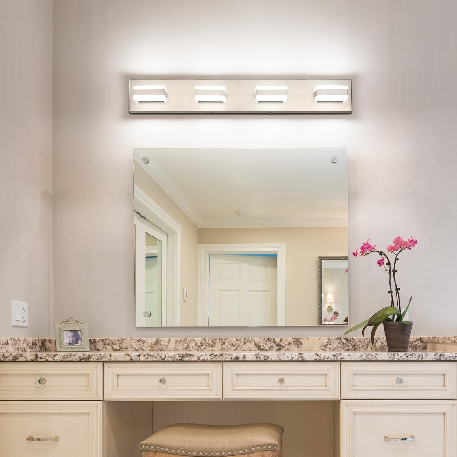 Wide-application SOLFART vanity light suitable over mirror or hallway.