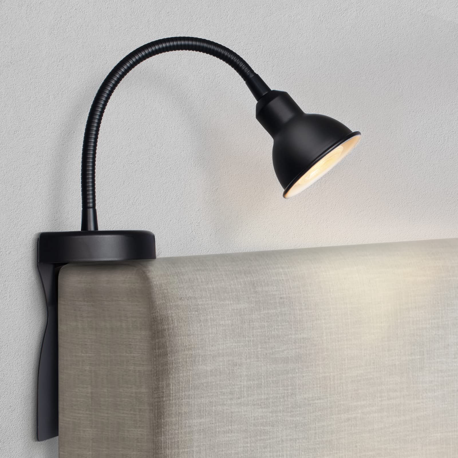 Solfres headboard light fits gap, no drilling, ideal for bedside reading.