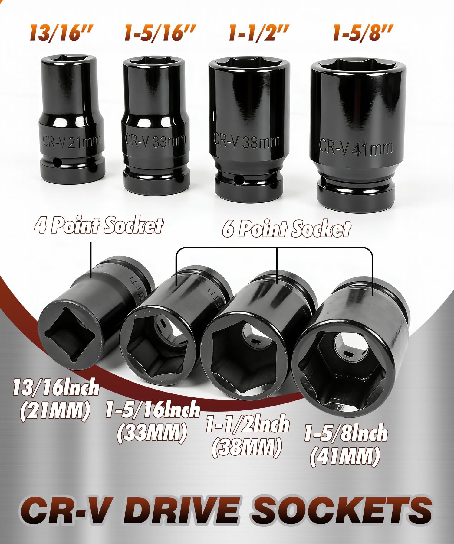Solid As Mountain 4-point socket included for secure fit on lug nuts