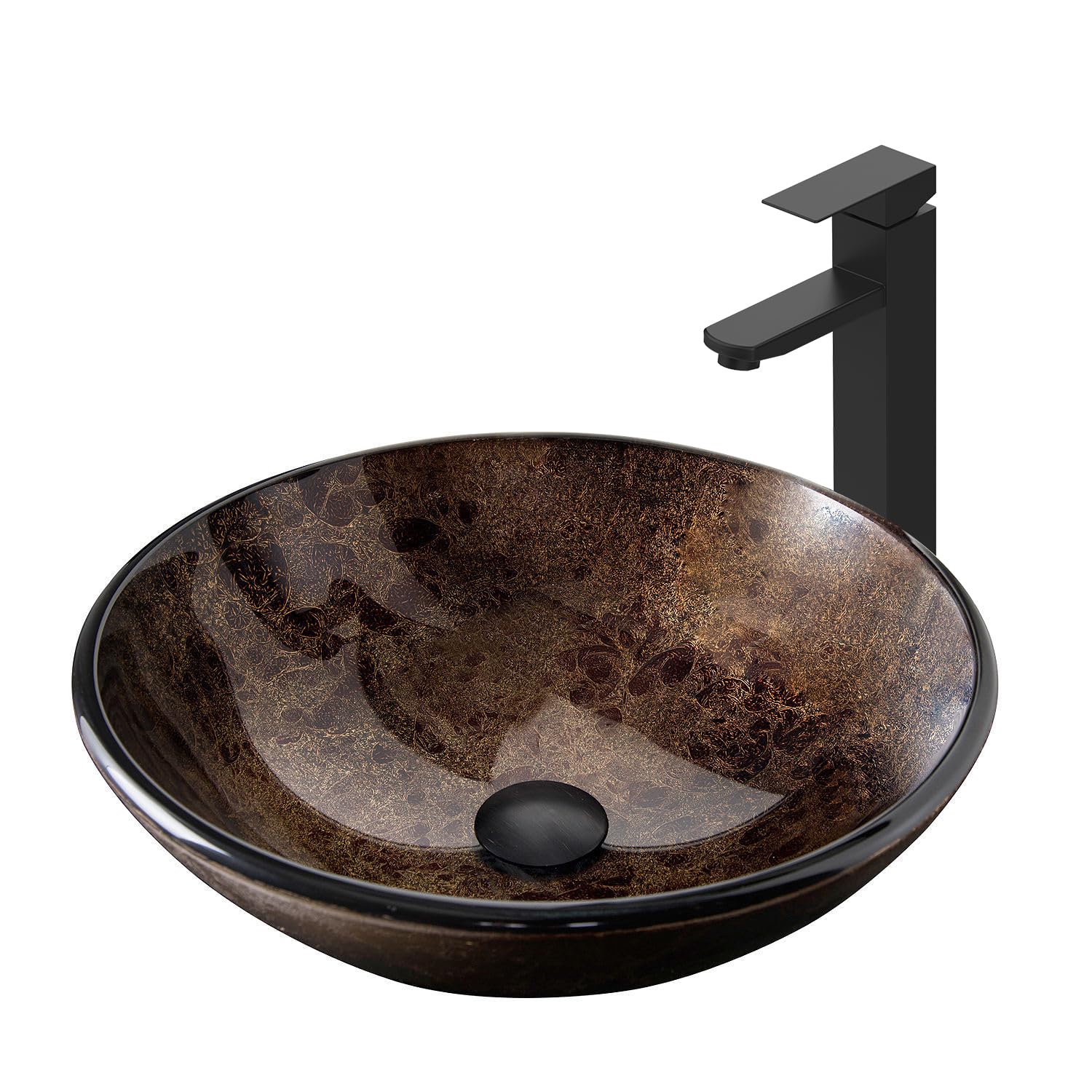 SOLIDEE bathroom artistic vessel sink brown glass top view showing spacious round bowl for modern use.