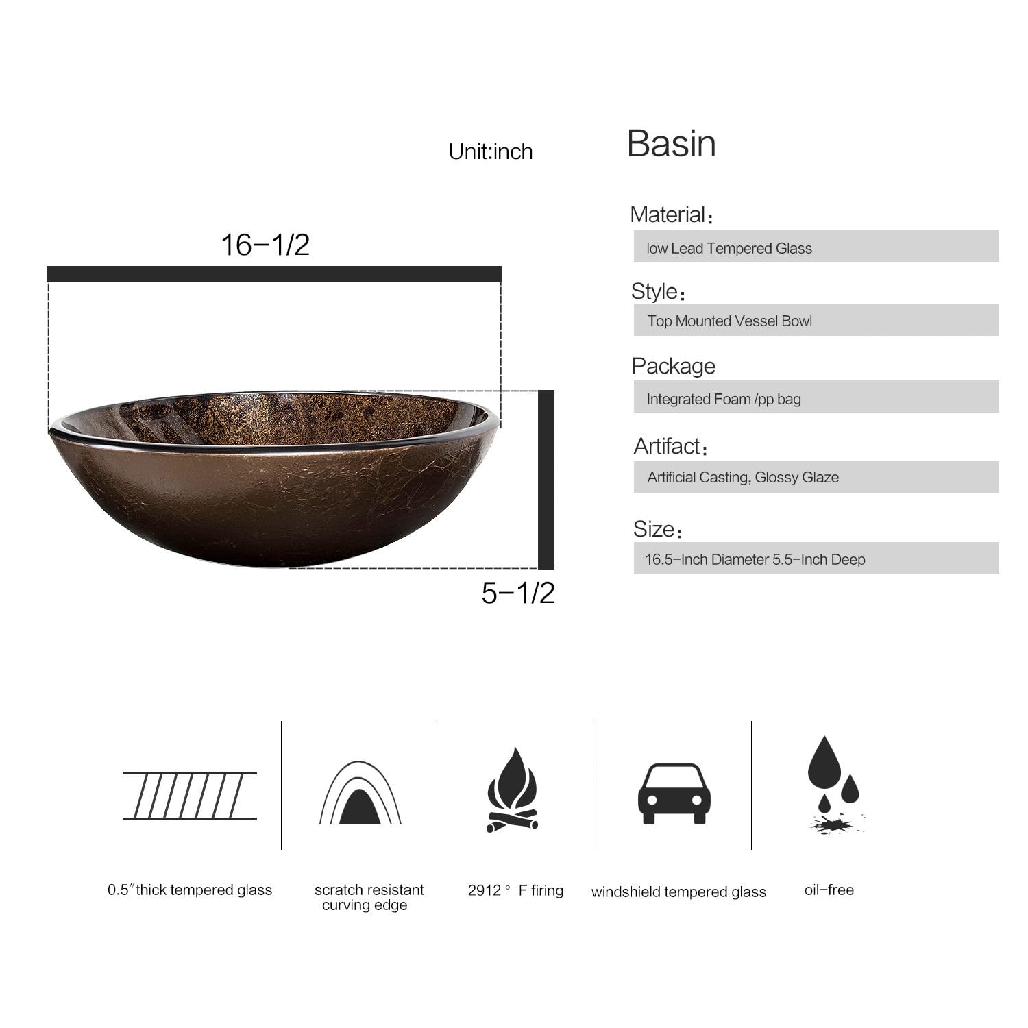 SOLIDEE brown glass vessel sink closeup texture highlights premium tempered glass and tactile surface.