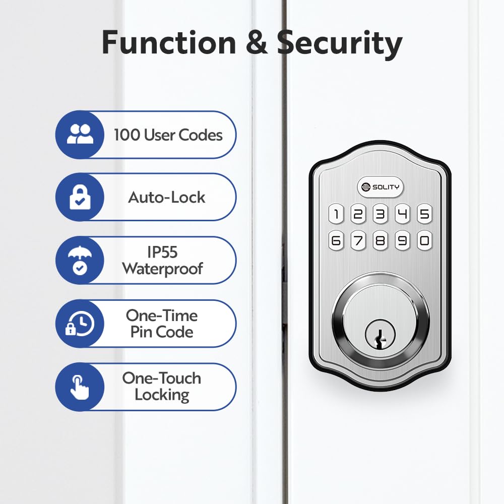Auto-lock timing settings on SOLITY AT1 for door protection.