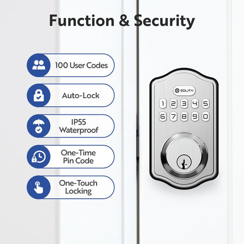 Auto-lock timing settings on SOLITY AT1 for door protection.