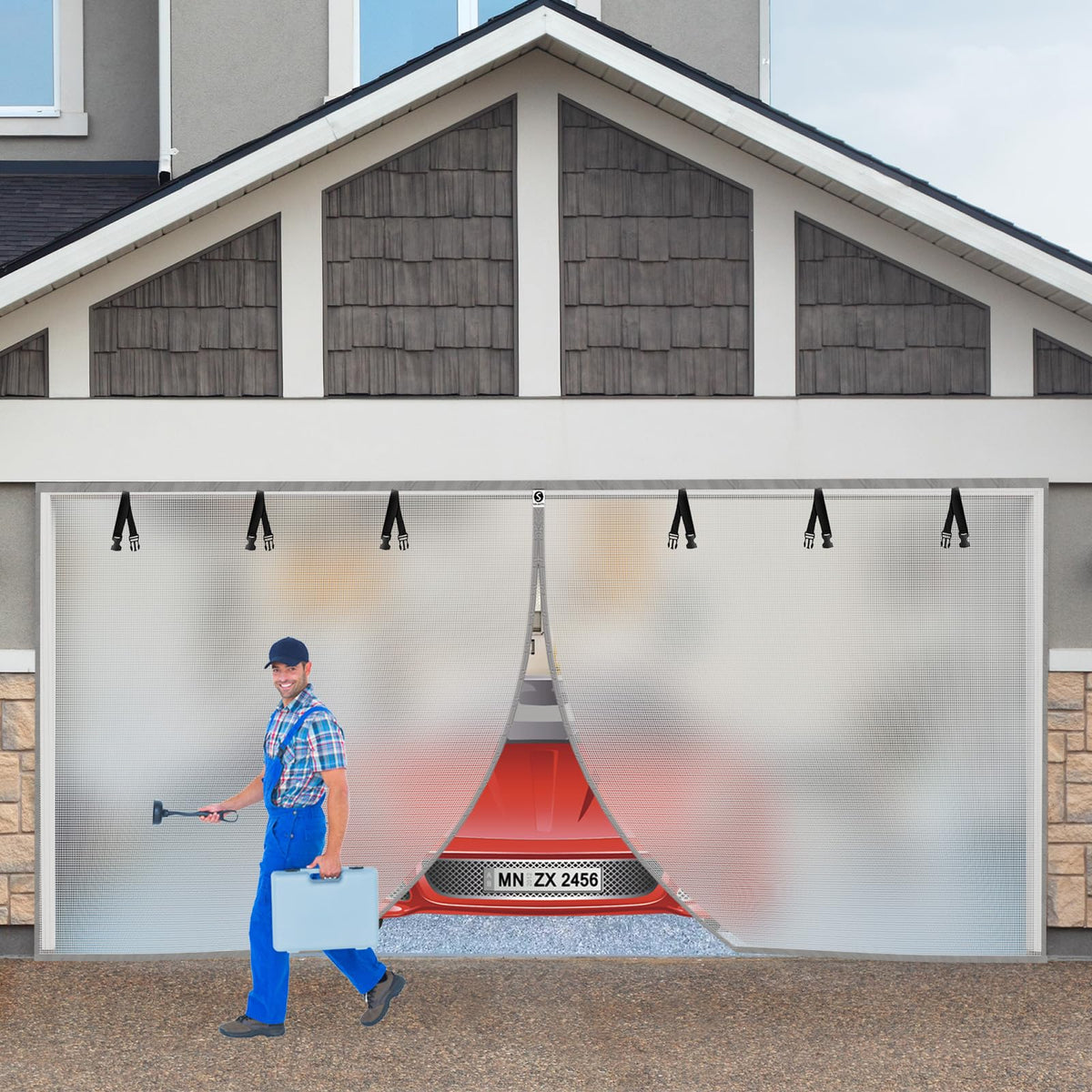 SOLODOTO privacy garage screen on a 16x7 doorway enhances daytime privacy and airflow.