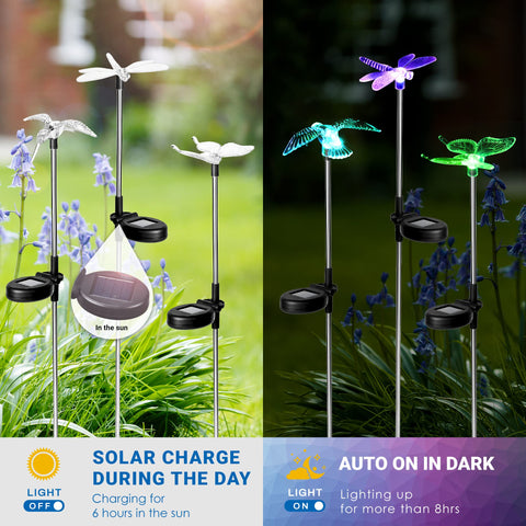SOLPEX solar butterfly stake highlights multi-color LEDs for festive outdoor ambiance.