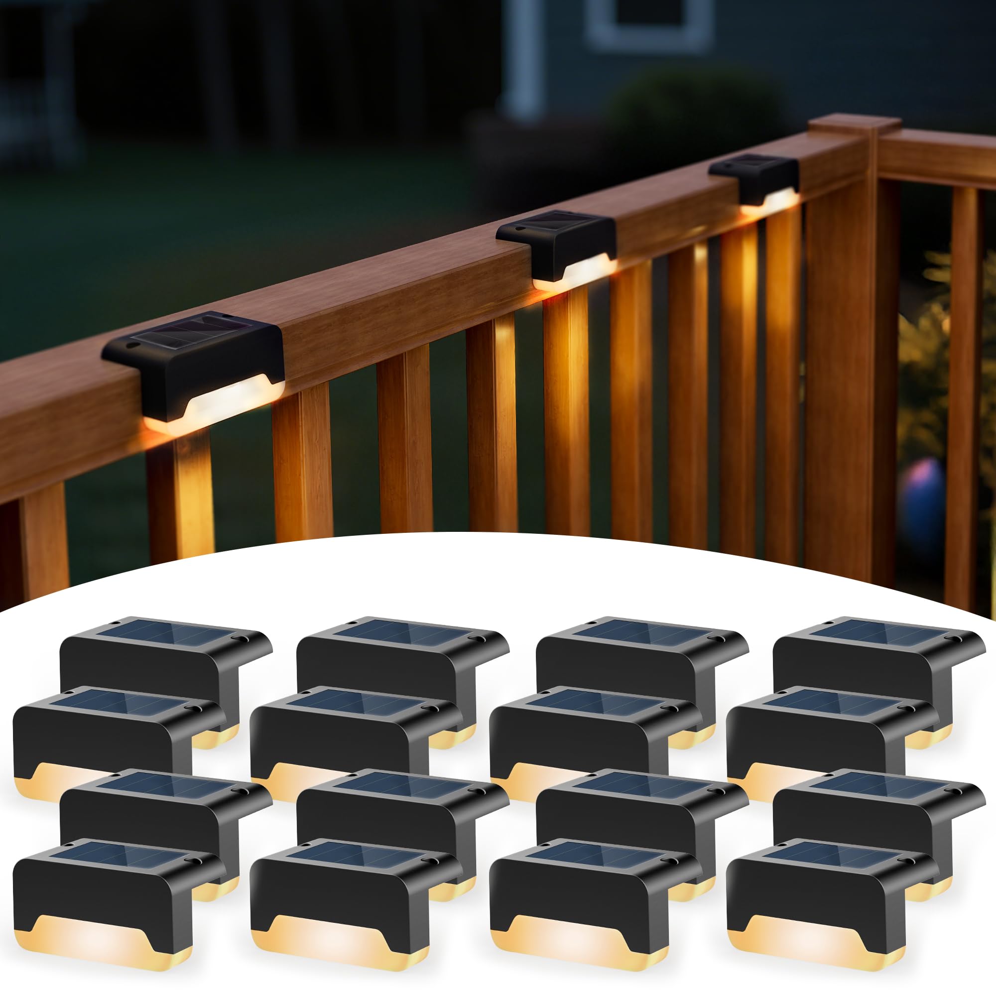 SOLPEX solar deck lights on stairs provide warm, safe illumination.