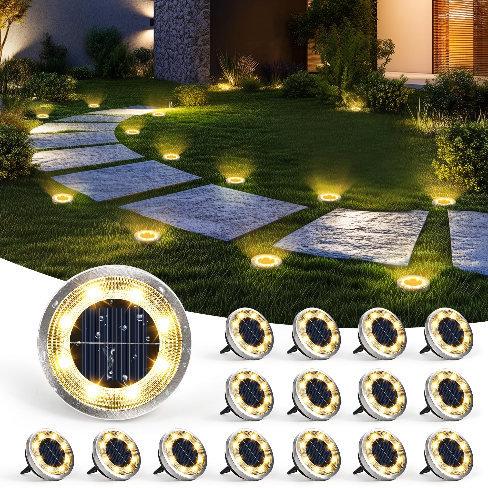 SOLPEX solar ground light with diamond-cut cover brightens garden paths.