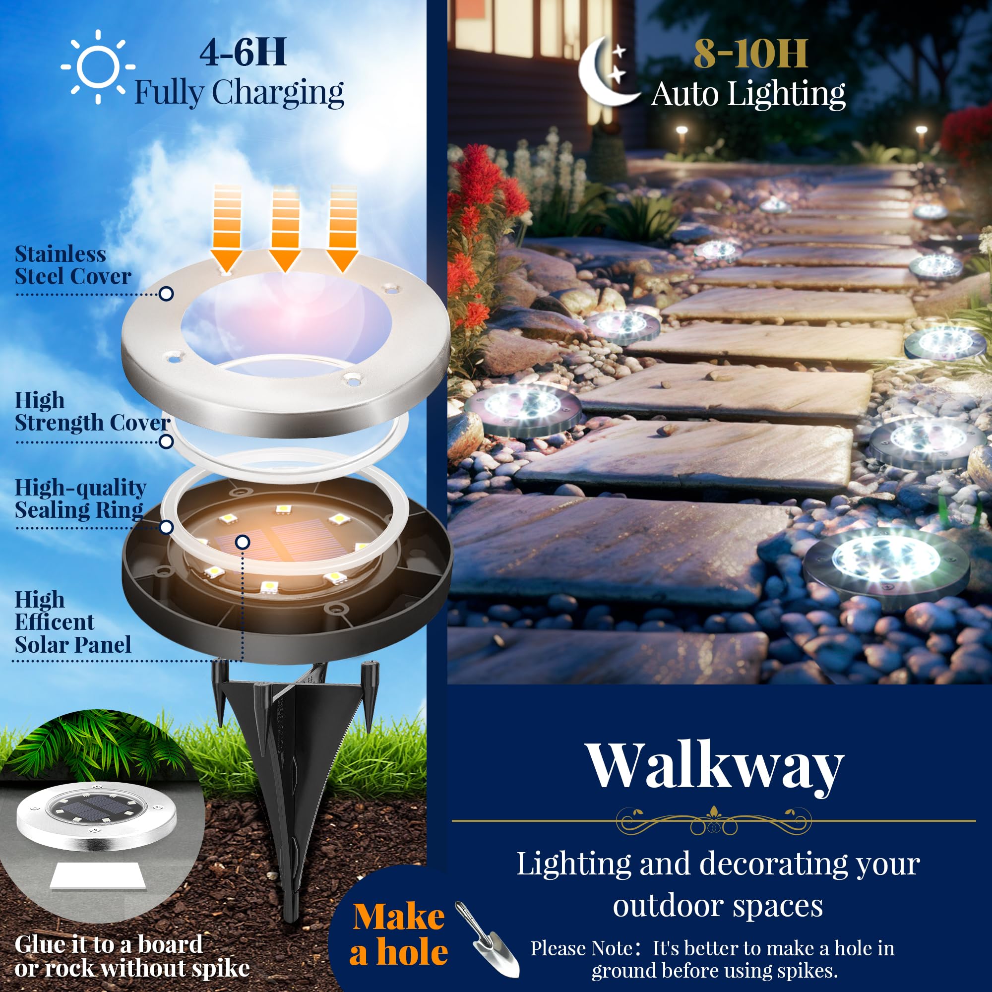 SOLPEX ground light installation is quick with a stake-in-ground design.