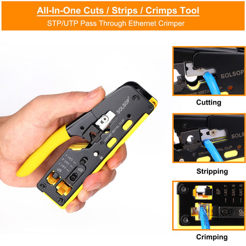Solsop compact crimp tool with non-slip grip for comfortable one-handed use.