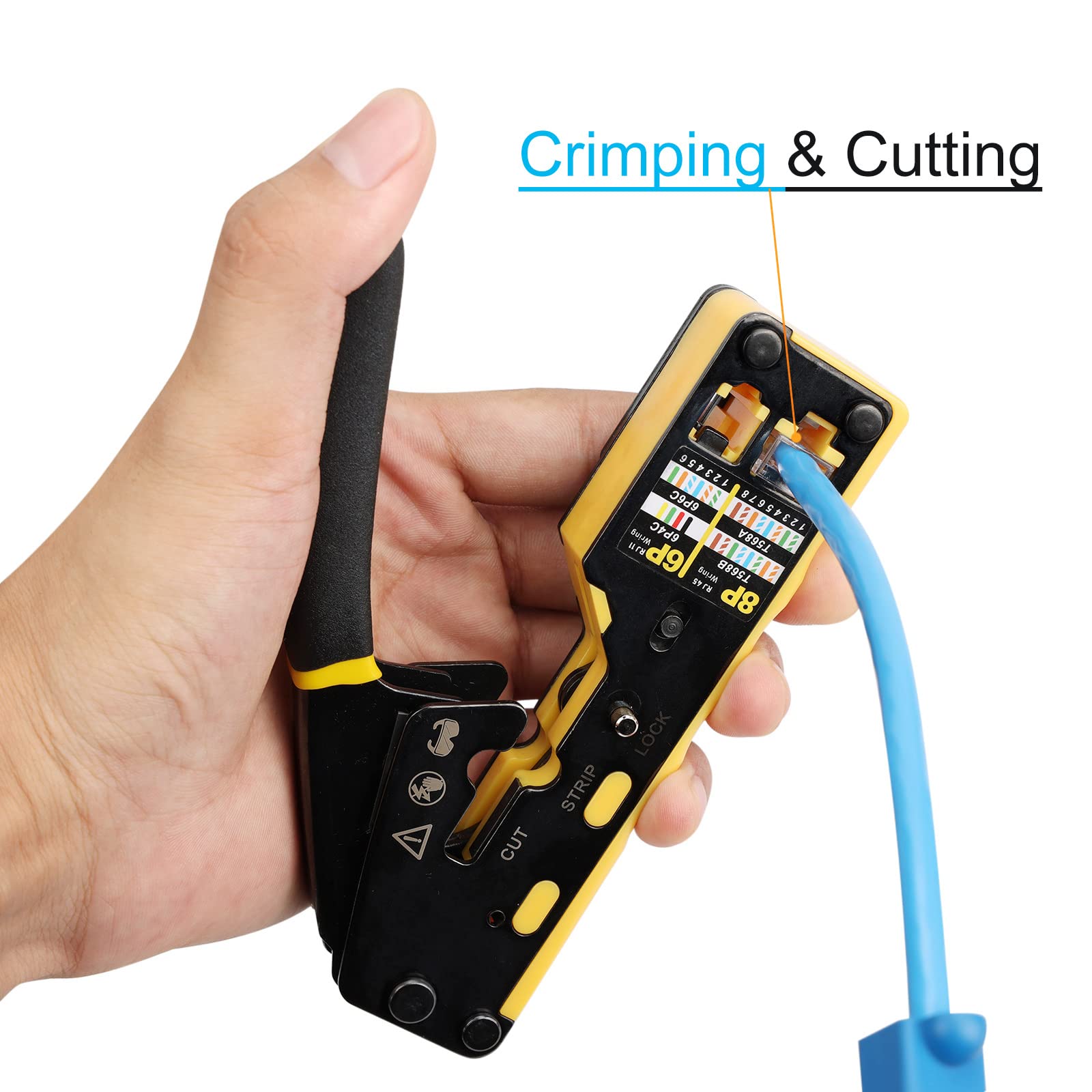 Solsop compact RJ45 crimper fits tight spaces for tidy terminations