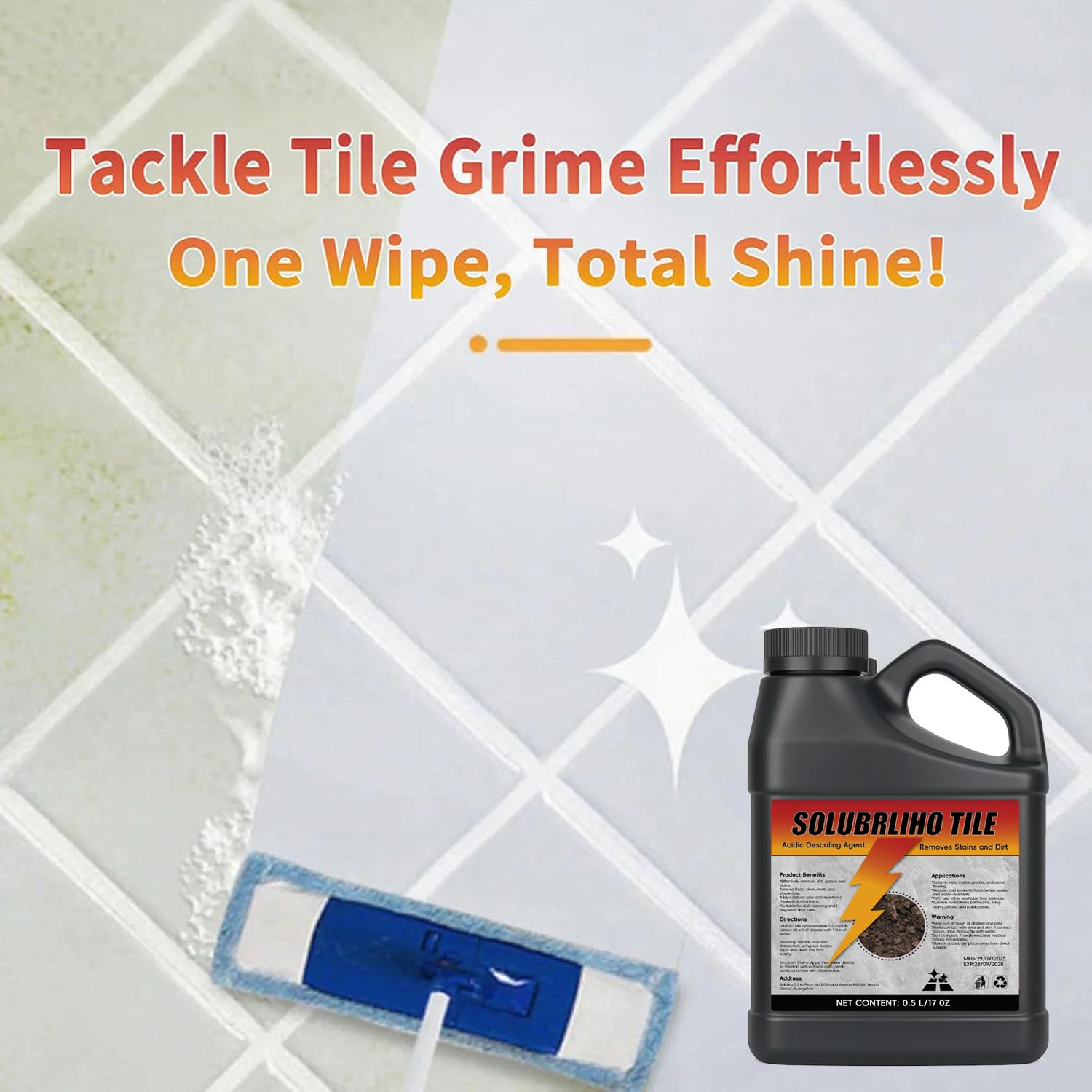Solubrliho Tile multi-surface formula safe on ceramic, porcelain, and stone