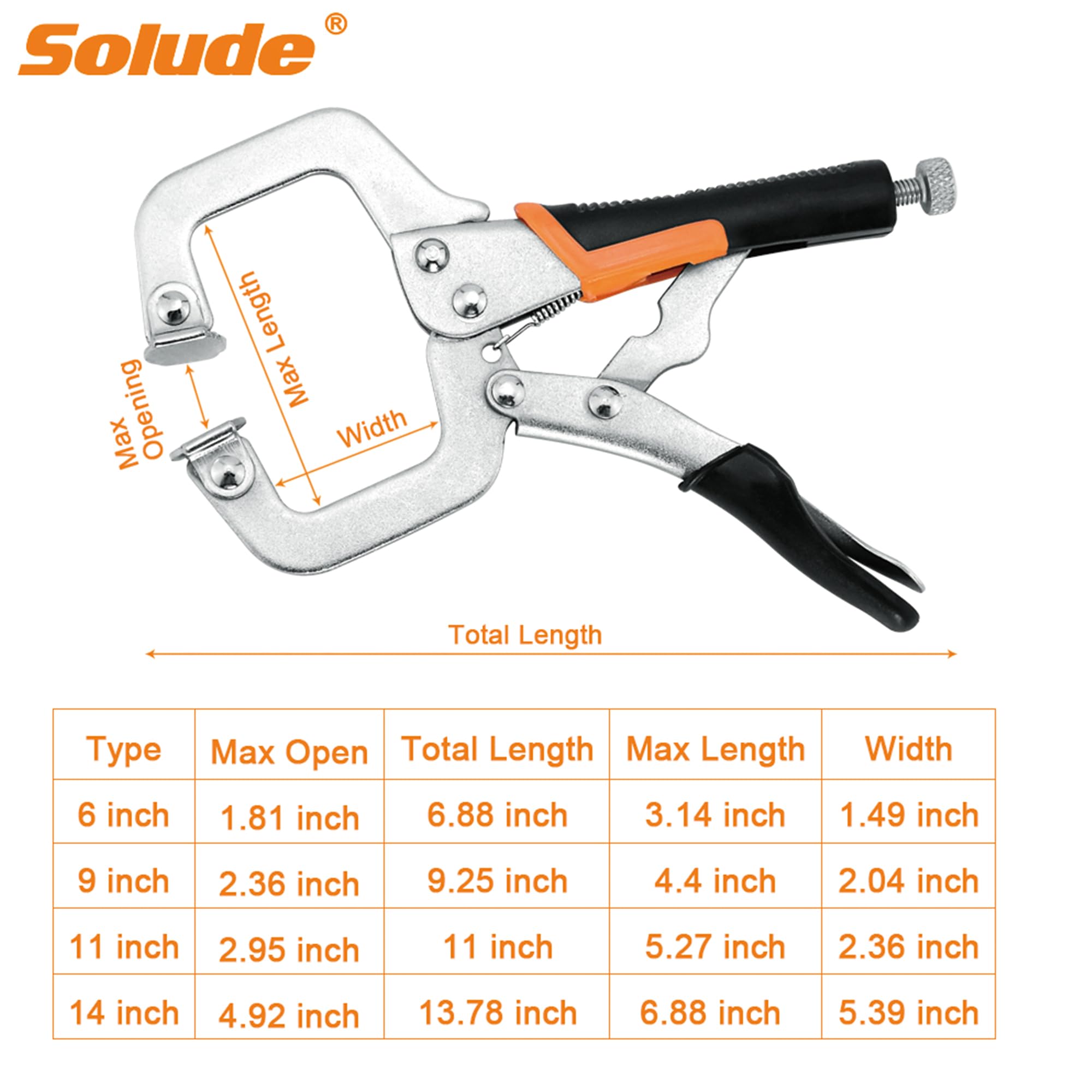 SOLUDE locking pliers with swivel pads stabilize metalwork clamps during welding tasks.