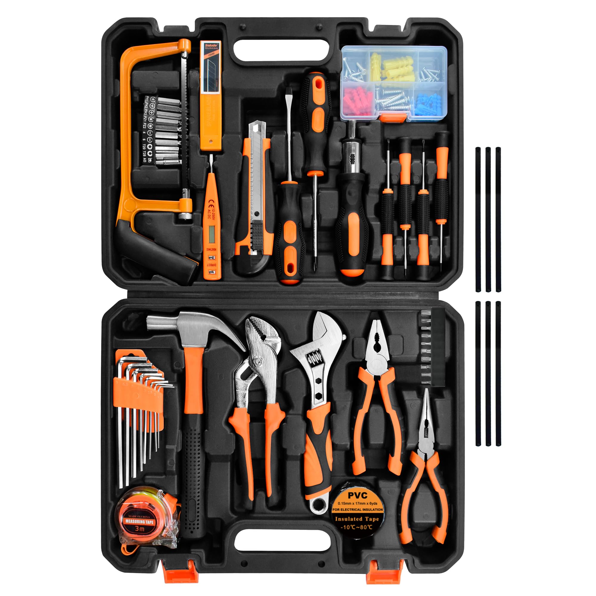 SOLUDE 148-piece tool set case open for organized home repairs and DIY projects