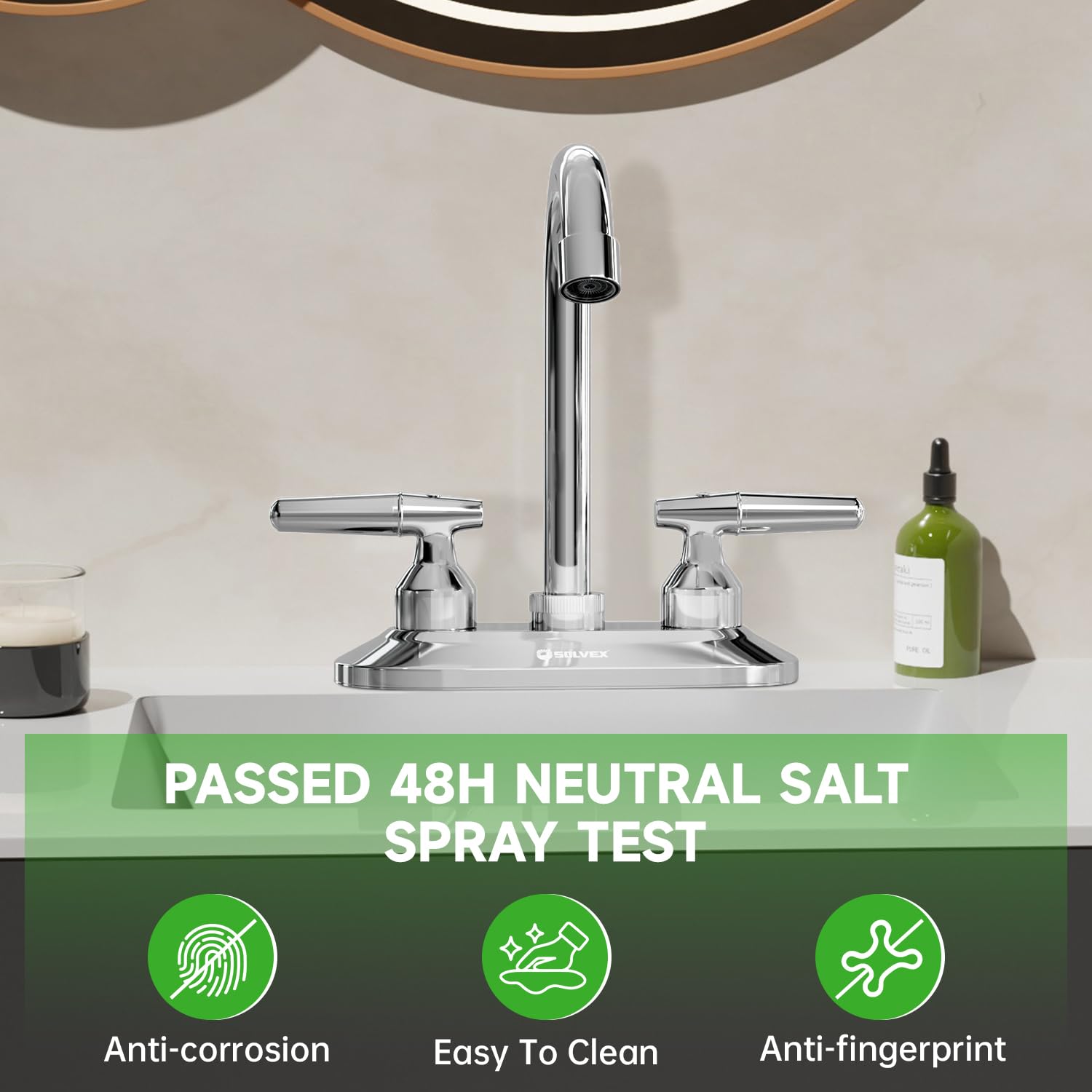 SOLVEX chrome lever-handle bathroom faucet with smooth operation.