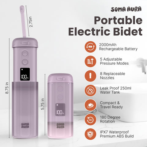 Soma Aura USB-C charging shown for quick recharges during travel.