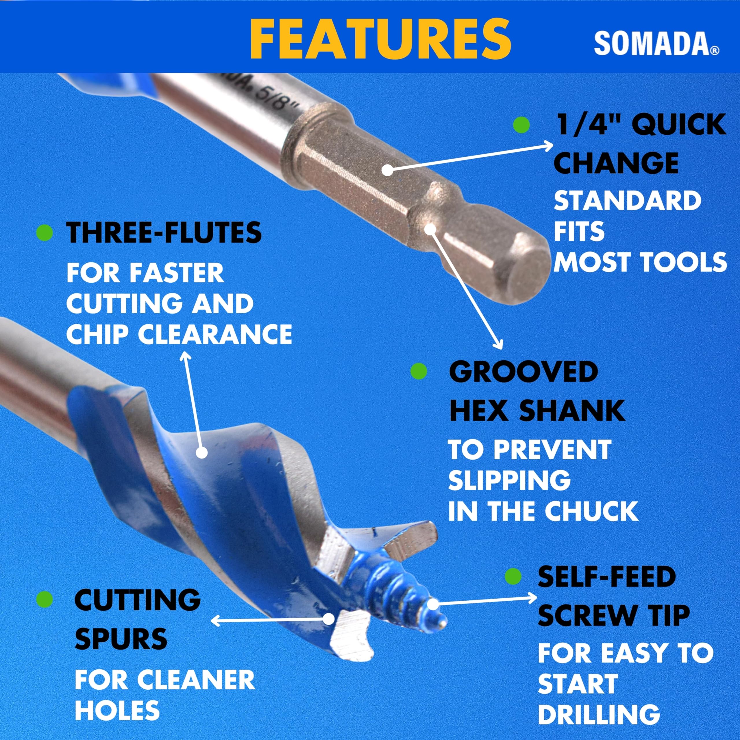 SOMADA three-quarter inch auger bit for wood for versatile drilling