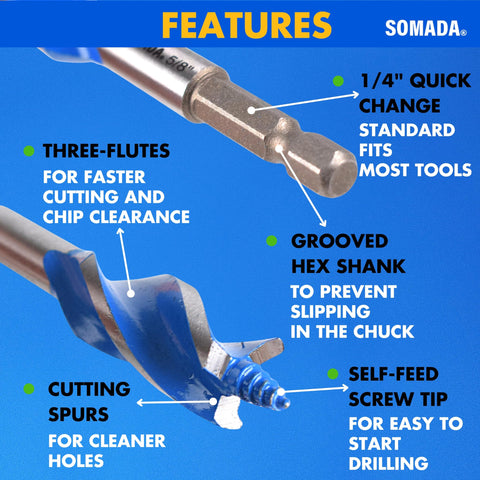 SOMADA three-quarter inch auger bit for wood for versatile drilling