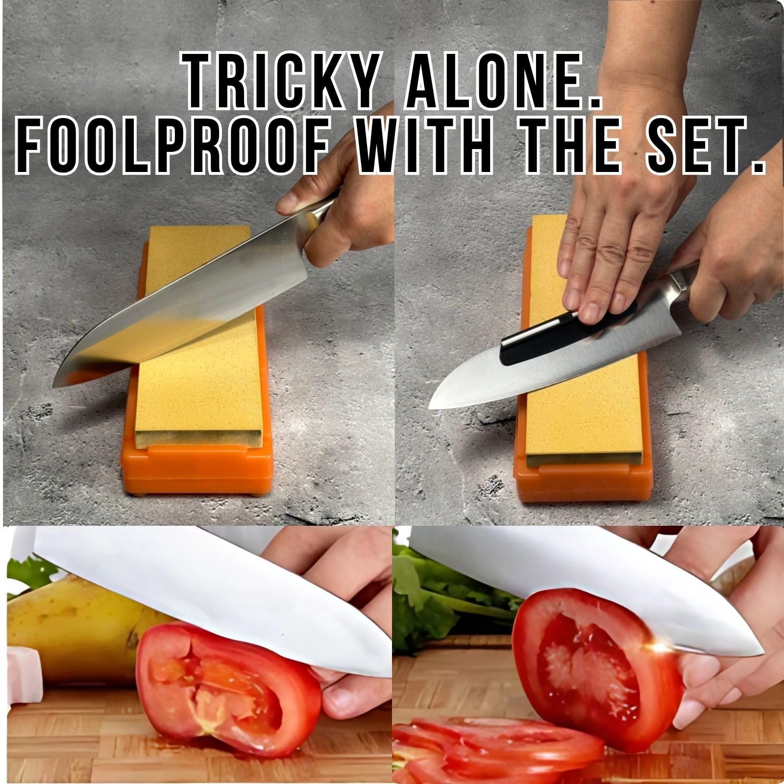 Angle guide in use helping maintain a consistent sharpening angle on a blade.