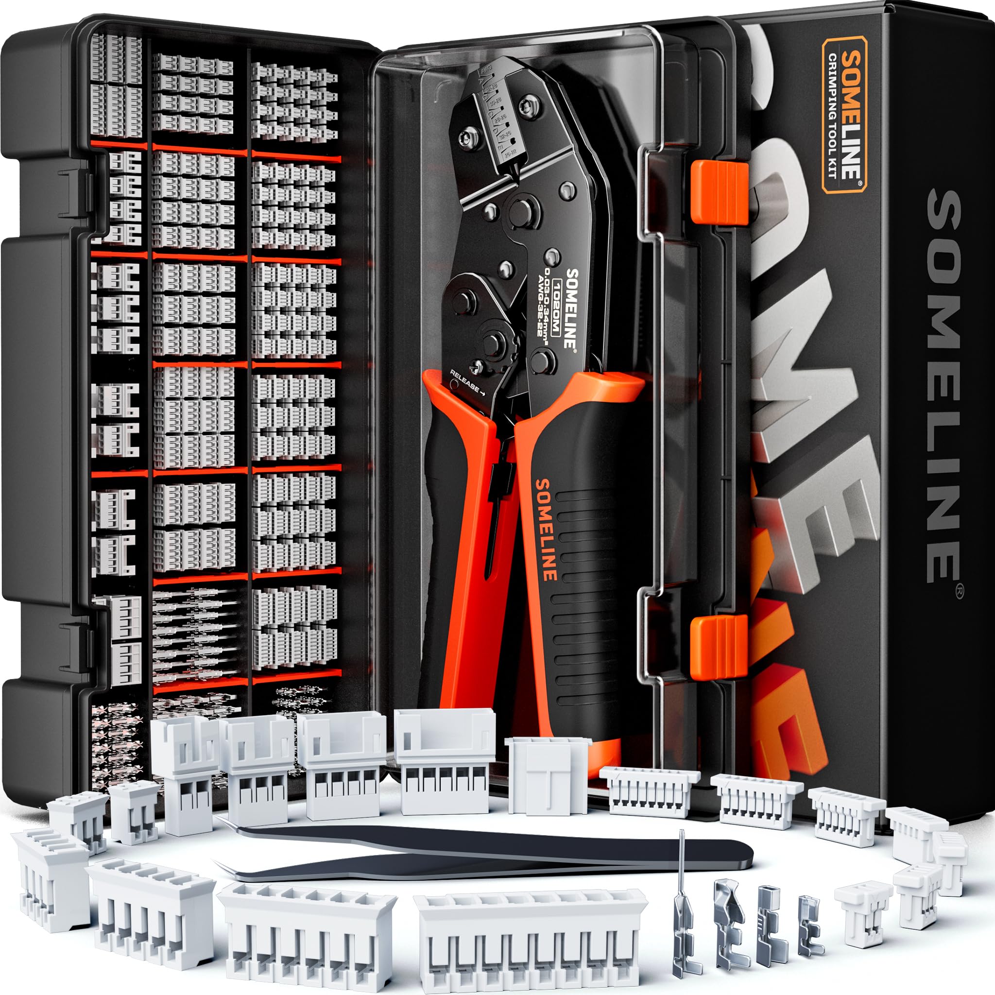 SOMELINE crimp tool kit overview with ratchet mechanism for precise crimps.