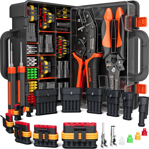 SOMELINE crimping tool kit with ratchet mechanism for precise crimps.