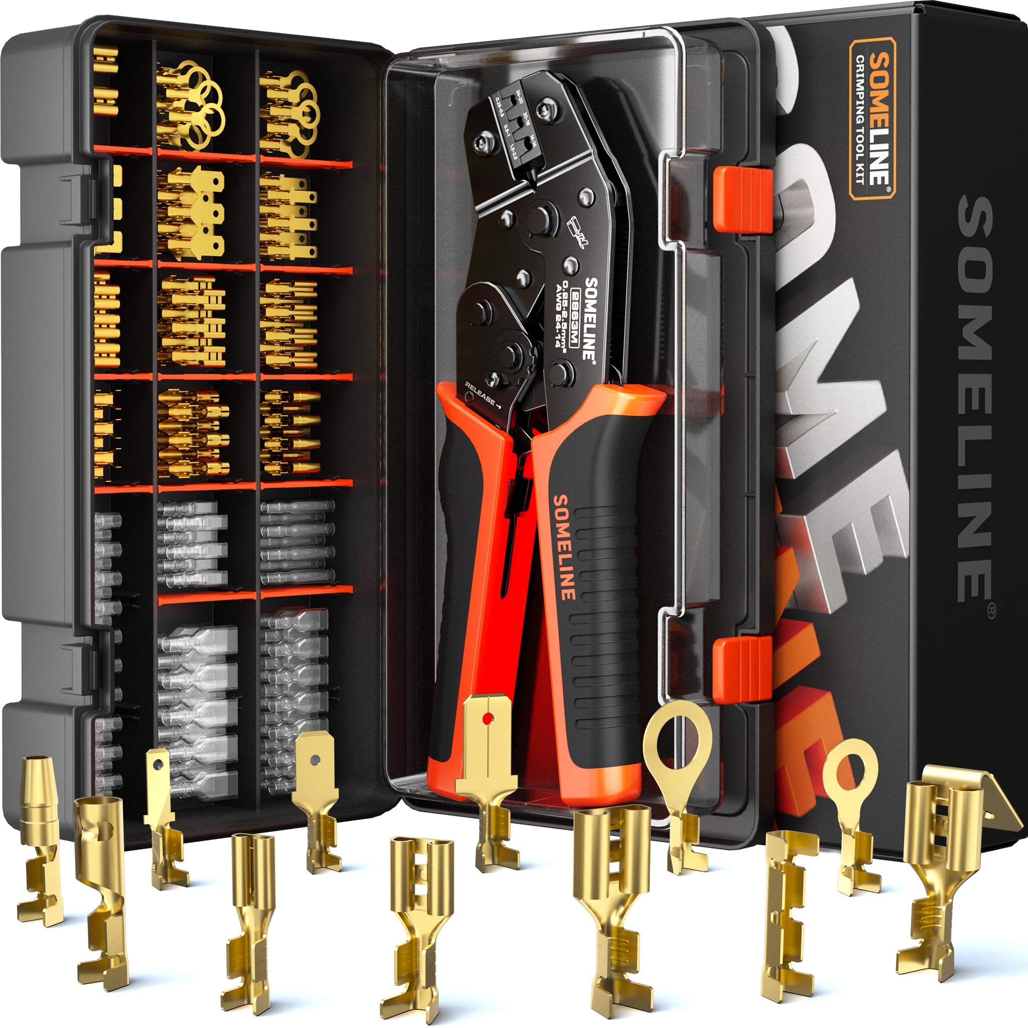 SOMELINE Open Terminal Crimping Tool Kit showing 12 sizes for versatile terminal work