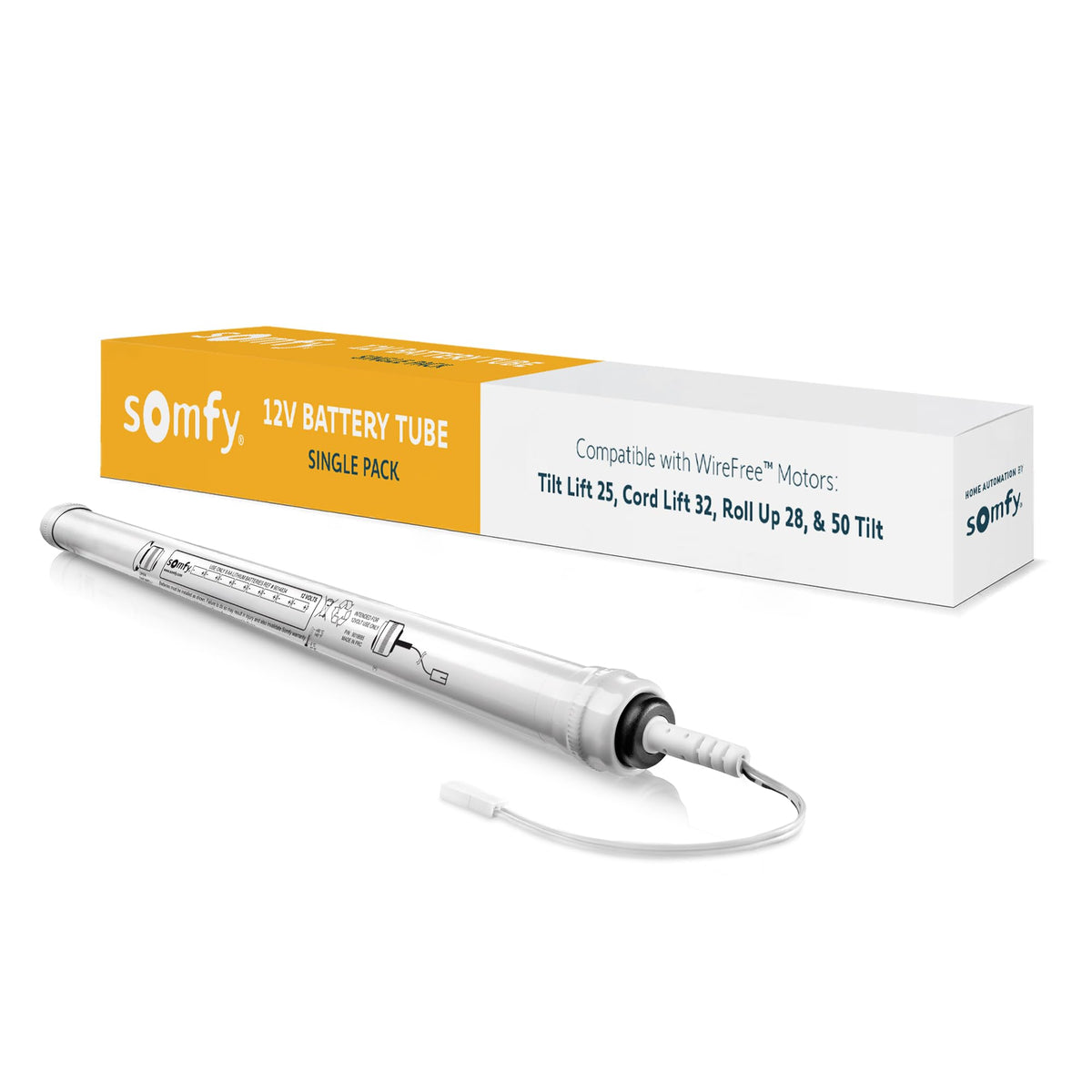 Somfy 12V battery tube replacement enables quick, tool-free shade power restoration.
