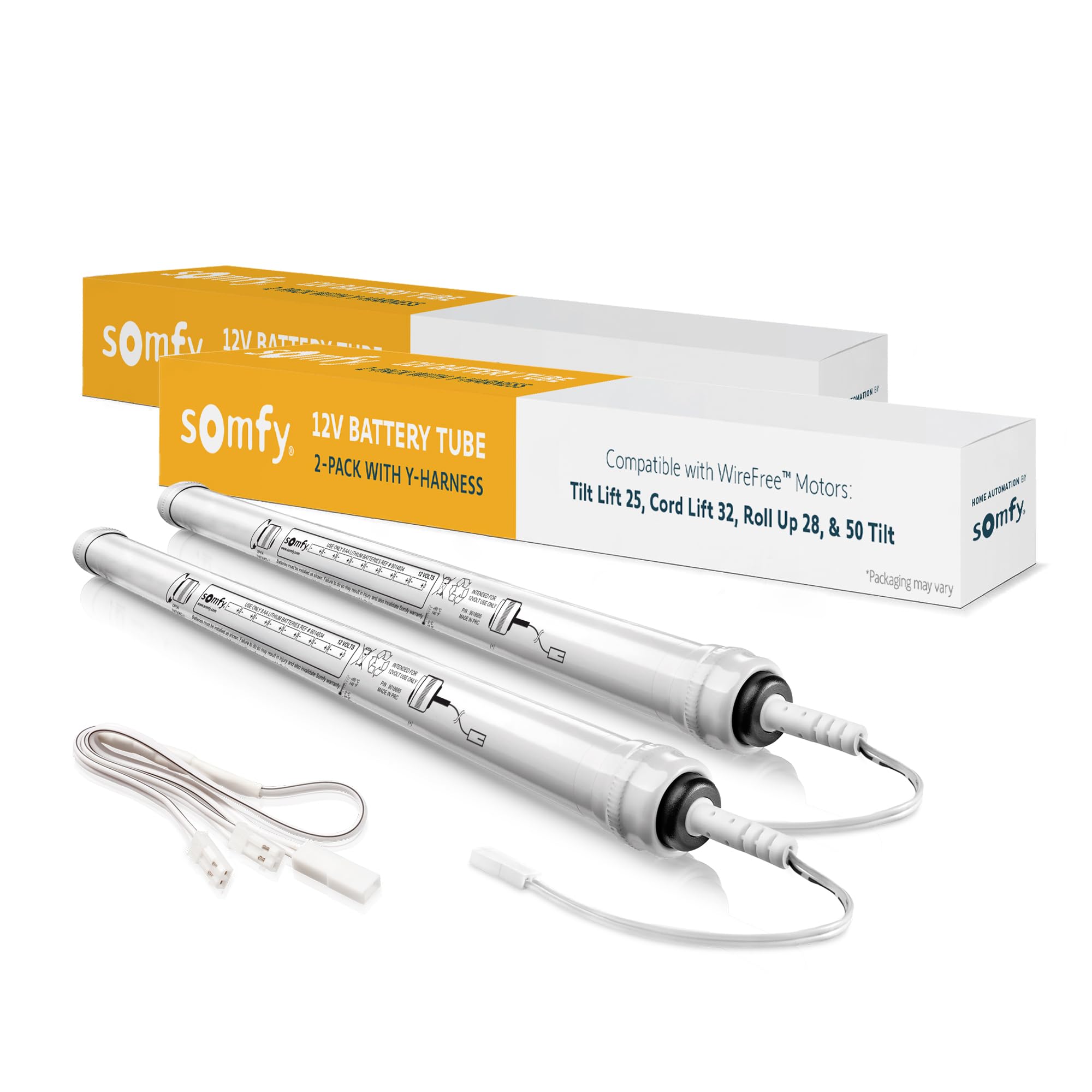 Somfy battery tube 2-pack powering motorized shades with easy replacement.