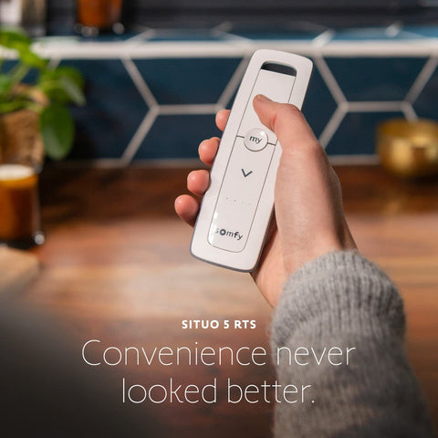 Somfy Situo 5 Pure remote mounted plate showing wall-ready setup.