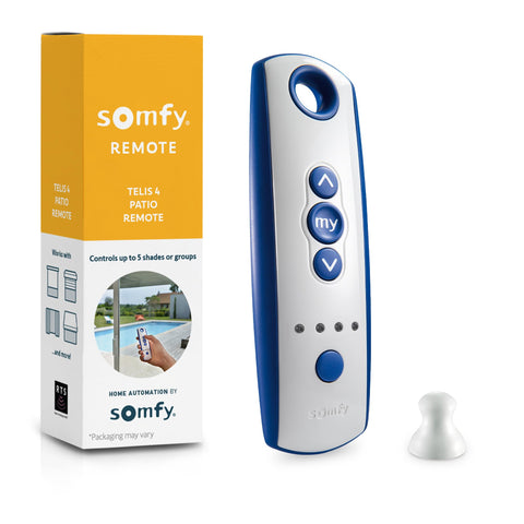 Somfy Telis 4 Patio Remote front view for outdoor shade control.